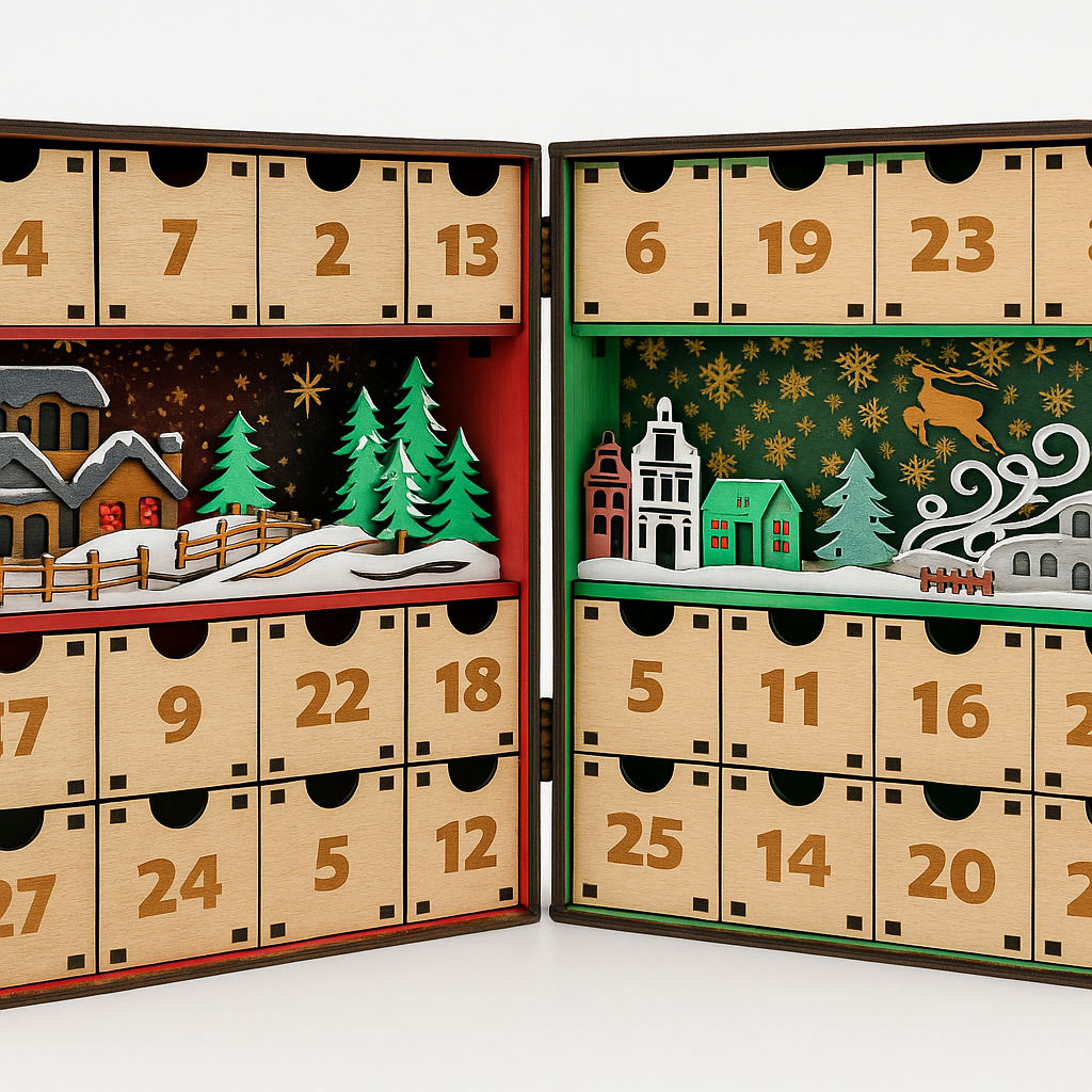 Calendrier de l'Avent en Bois – Édition Valise Peinte à la Main 🎄 Cilou créations