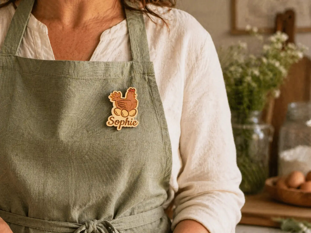 Badge personnalisé poule et prénom