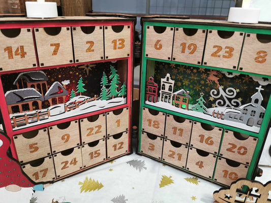 Calendrier de l'Avent en Bois – Édition Valise Peinte à la Main 🎄 Cilou créations