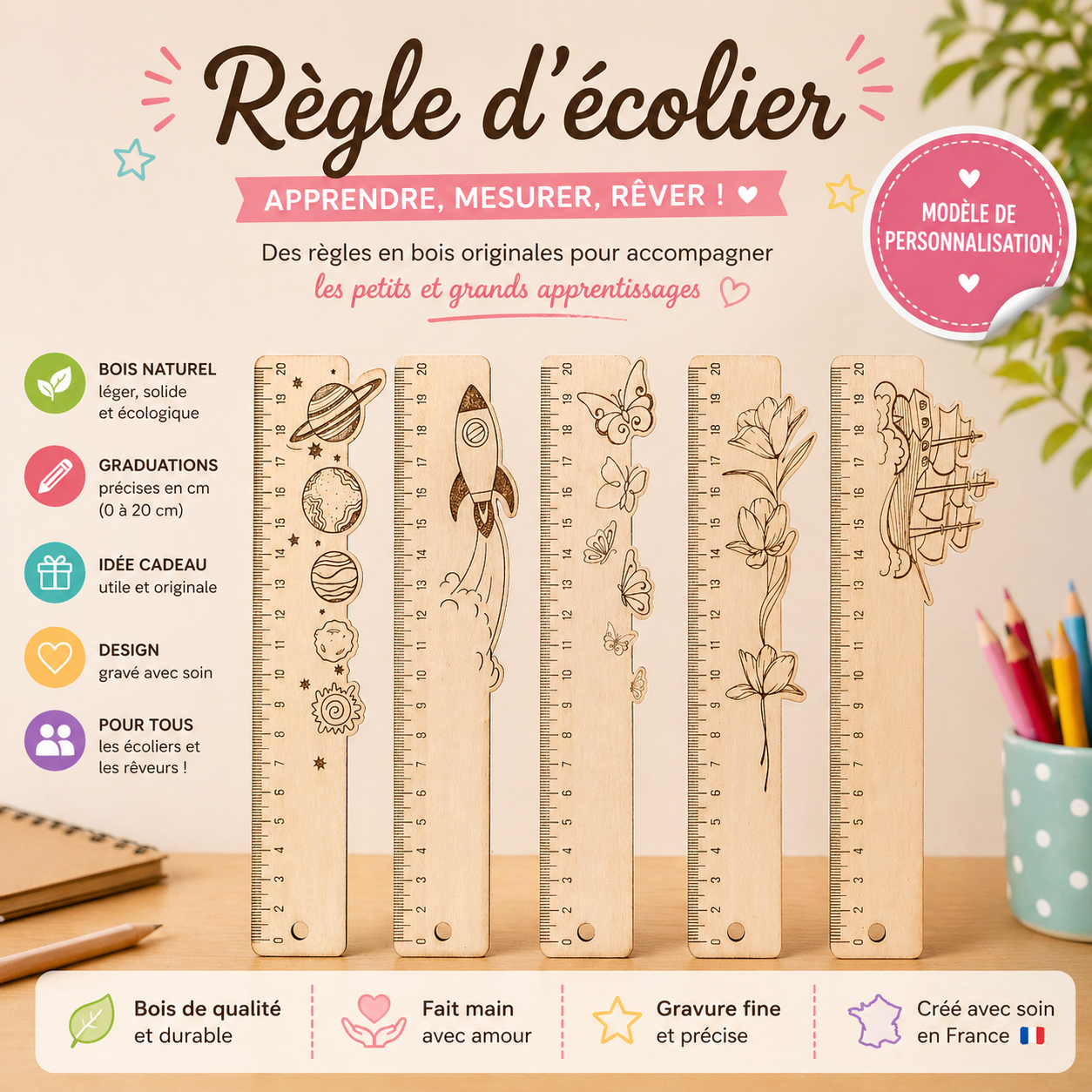 Règle en Bois de Balsa