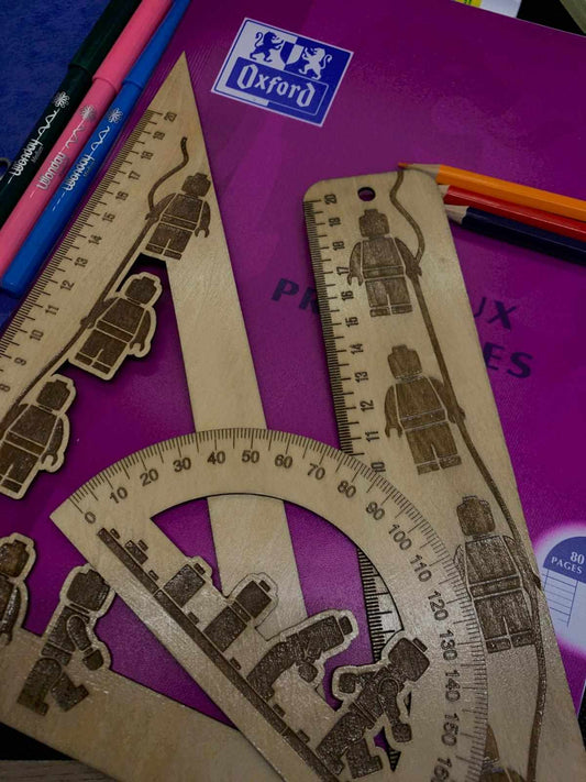 Set de Géométrie en Bois Vernis – Design Personnages Blocs Cilou créations
