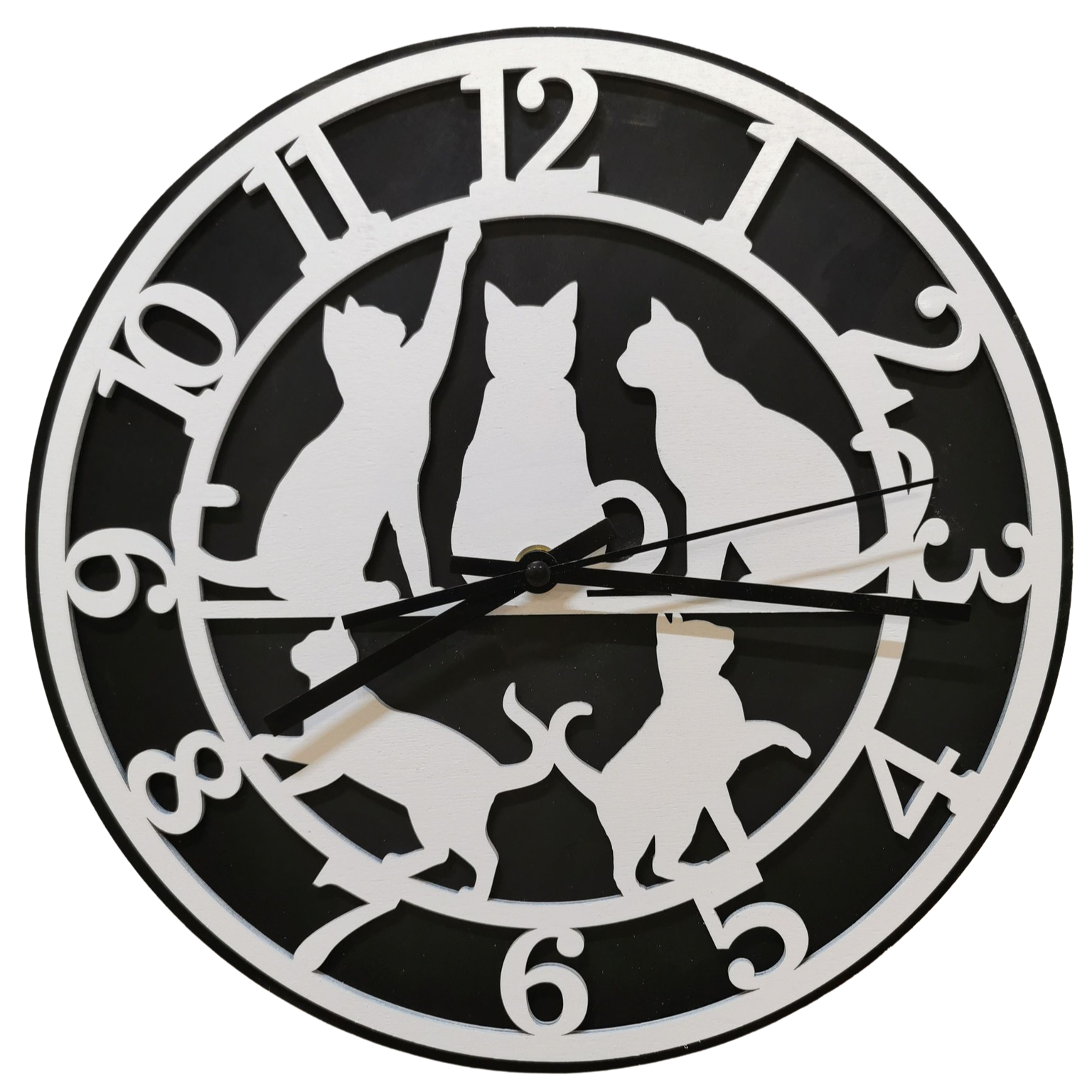 Horloge Murale en Bois – Motif Chats Silhouettes Cilou créations