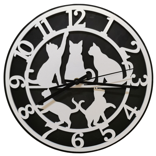 Horloge Murale en Bois – Motif Chats Silhouettes Cilou créations